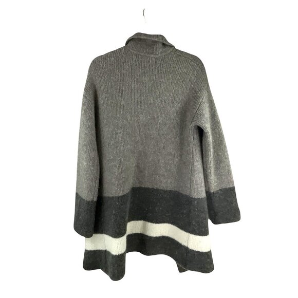 Rachel Zoe Striped Open-Front Cardigan Sz S Gray Wool Blend Oversized Lagenlook - Picture 2 of 9